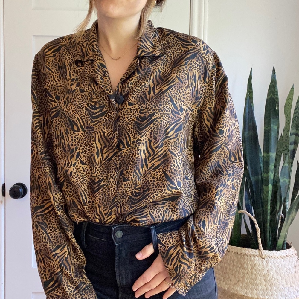 100% silk leopard print blouse